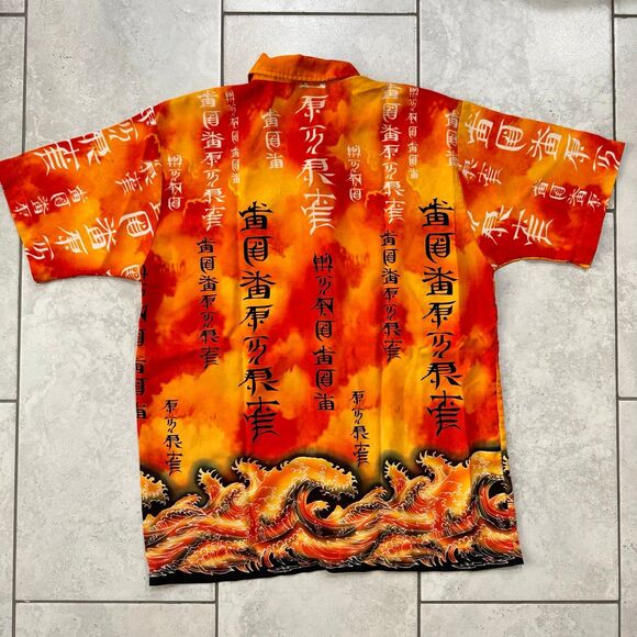 Vintage Japanese Kanji Waves Size M All Over Print Shirt Y2K 00s VTG ODB - Picture 3 of 4